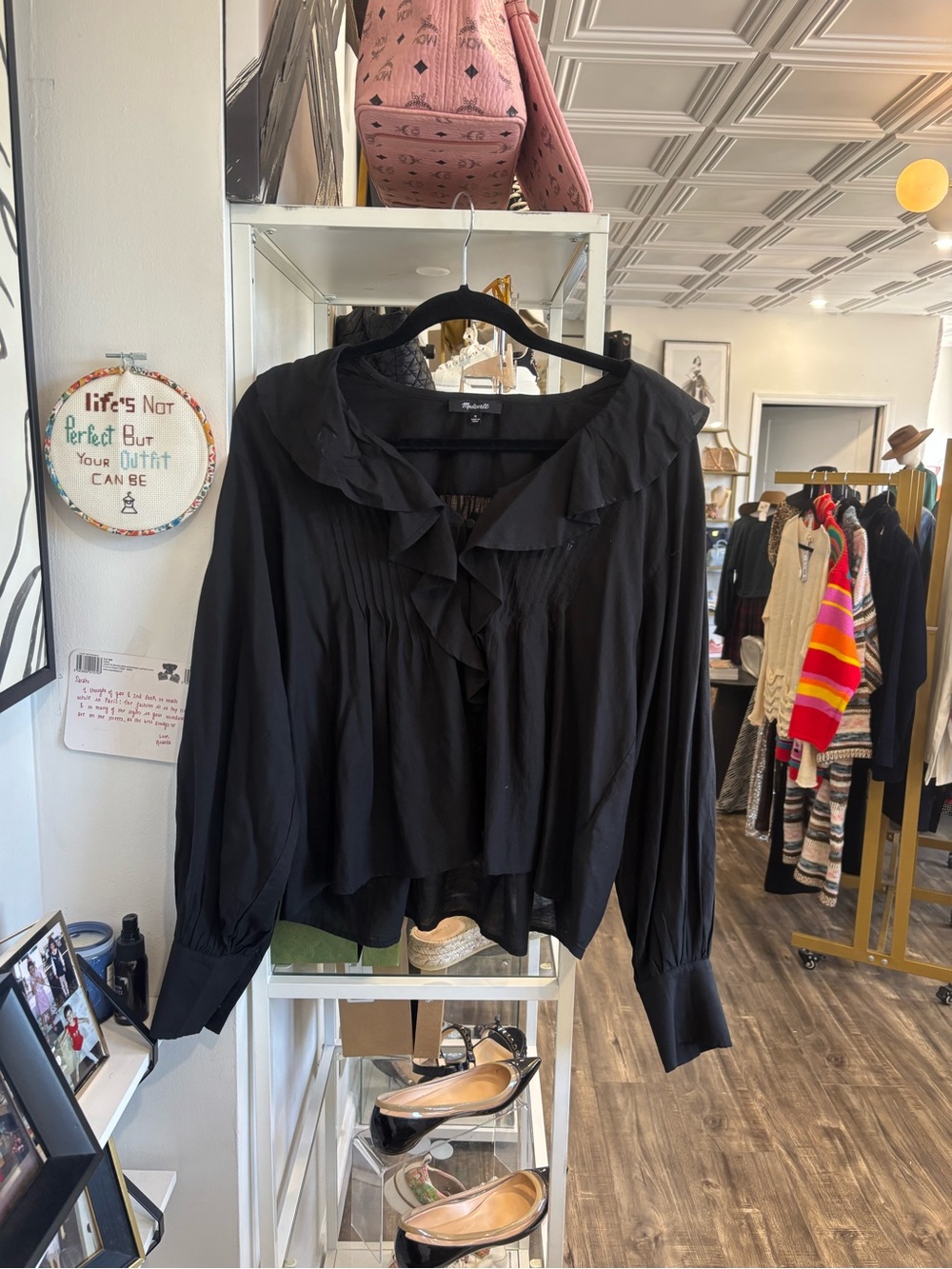 Madewell Black Ruffle-Front Button Blouse
